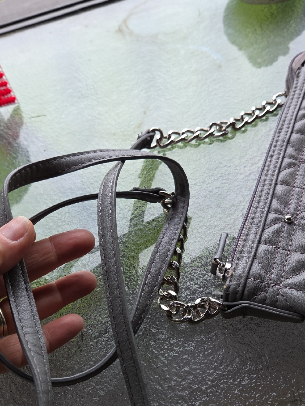 Nicole Miller Quilted Gray Crossbody Bag with Stud Detail ☆ Silver Metal Accents - Picture 11 of 16